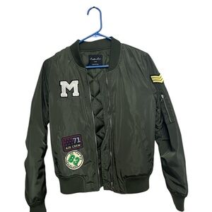 Embroidered Olive Bomber Jacket